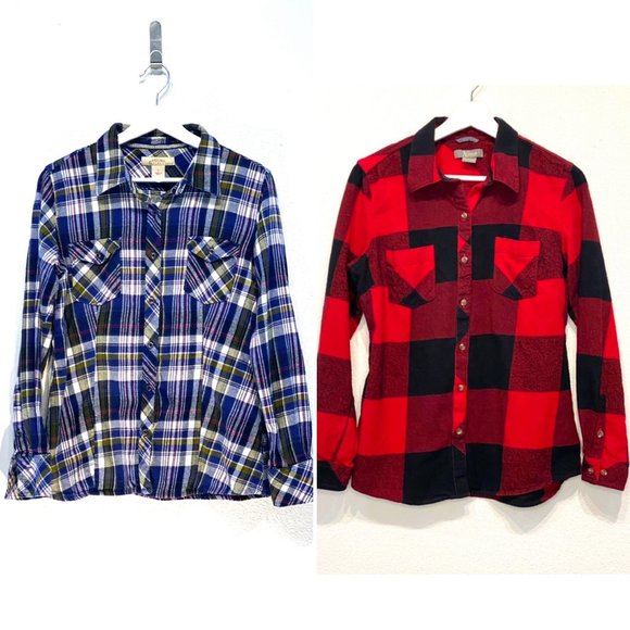 Natural Reflections 2 PACK Plaid Long Sleeve Button-Down Shirt Top - Picture 1 of 16